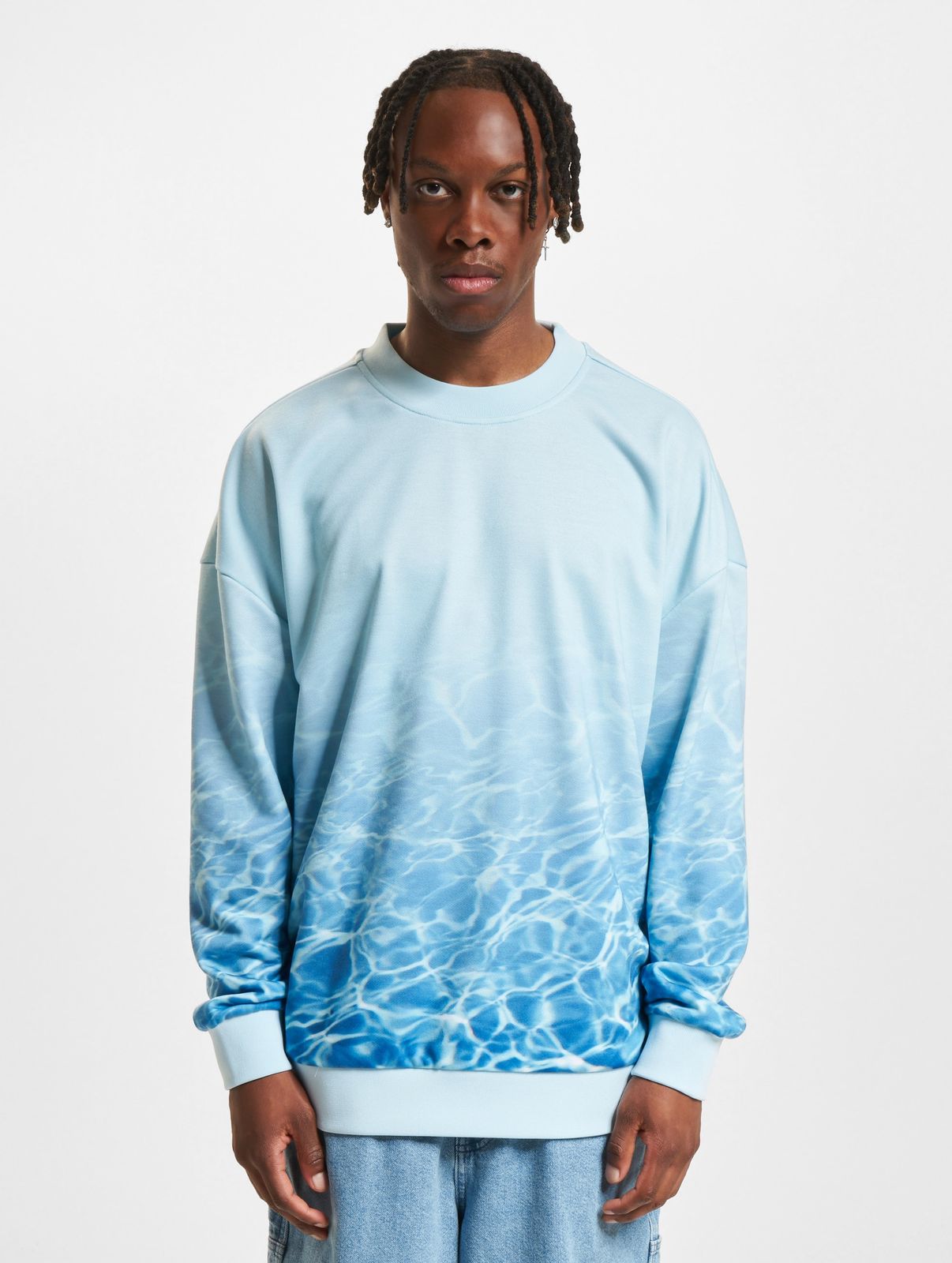 weiches Just Rhyse Herren Sweatshirt Rippstrick Oversize mit Baumwolle Blau von JUST RHYSE