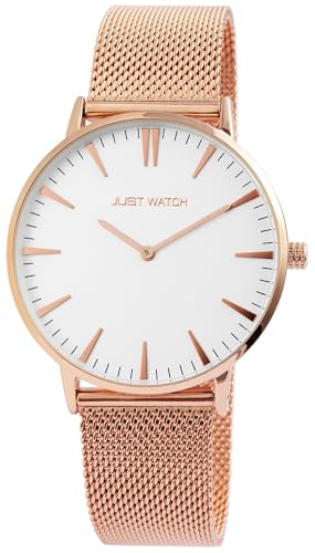 JUST WATCH Damen Armbanduhr Edelstahl Mesharmband 2-Zeiger Länge 23,5 cm ⌀ 41 mm Breite 20 mm Geschenkidee für Frauen von JUST WATCH