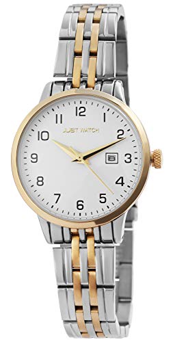 JUST WATCH Damen-Uhr JW149 Edelstahl Faltschließe Datum Analog Quarz JW10086 (silberfarbig/goldfarbig/schwarz) von JUST WATCH