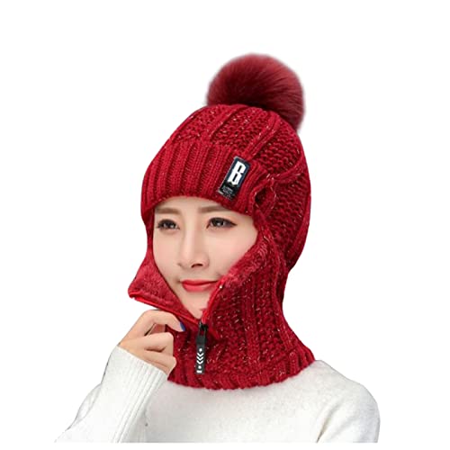 JUST Beanie Women's Winter Hat Warm Loop Scarf and Knitted Hat Set Knitted Scarf Windproof Skull Cap with Fleece Lining for Outdoor Sports Pullover Windproof Ear Flaps (One-size,sWein),Einheitsgröße von JUST