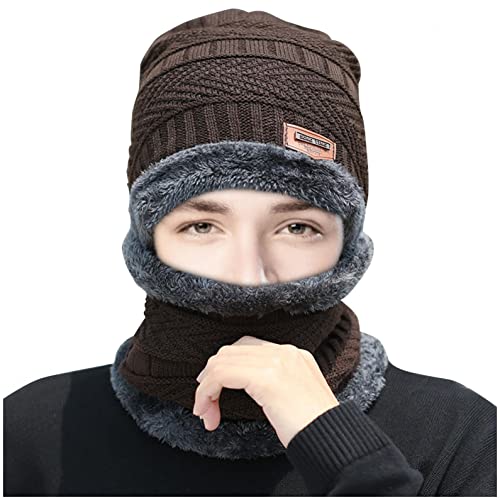 JUST Beanie Women's Winter Hat Warm Loop Scarf and Knitted Hat Set Knitted Scarf Windproof Skull Cap with Fleece Lining for Outdoor Sports Pullover Windproof Ear Flaps (One-size, T-b-Braun) von JUST