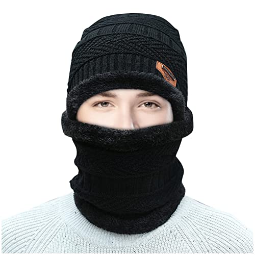 JUST Beanie Women's Winter Hat Warm Loop Scarf and Knitted Hat Set Knitted Scarf Windproof Skull Cap with Fleece Lining for Outdoor Sports Pullover Windproof Ear Flaps (One-size, T-b-Schwarz) von JUST