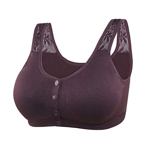 JUST Damen BH mit Vorderverschluss,Ohne Bügel,Push Up Damen BHs,Baumwolle Starker Halt Bustier,Gefüttert Polster,Klassische BHs mit Knopf Unterhemd,Lace Damen Große Brüste von JUST