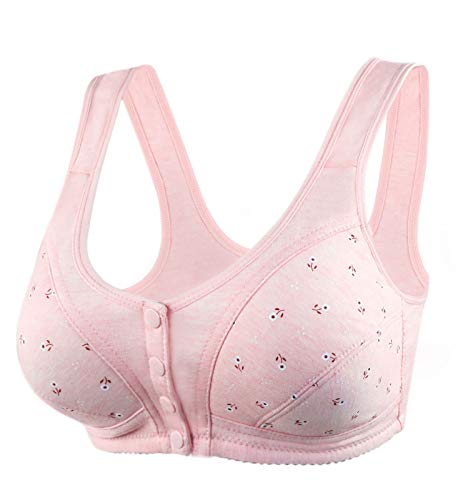 JUST Damen BH mit Vorderverschluss,Ohne Bügel,Push Up Damen BHs,Baumwolle Starker Halt Bustier,Gefüttert Polster,Klassische BHs mit Knopf Unterhemd,Lace Damen Große Brüste von JUST