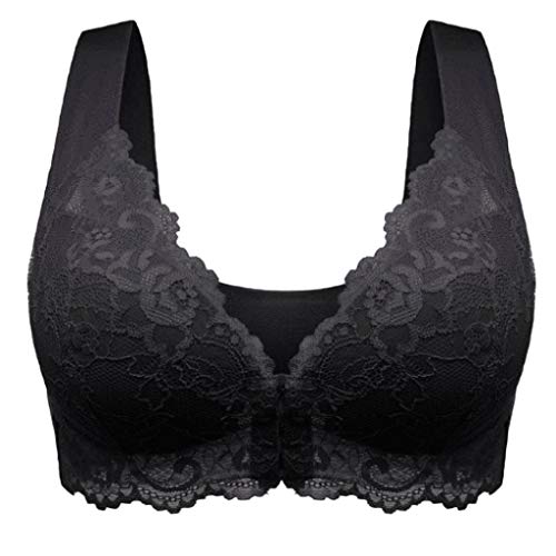 JUST Damen Bequem BH,Ohne Buegel,Lace Bra,Push Up,Starker Halt,Vorderverschluss,für Große Brüste,mit Spaghetti Bra,Sports BH Bra Top,Höhe Beanspruchung Trainieren Bustier (75B, Z_Schwarz*1) von JUST