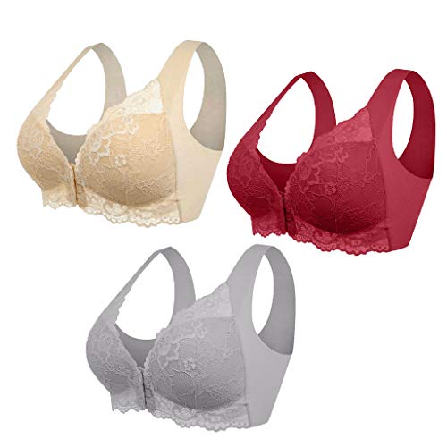 JUST Damen Bequem BH,Ohne Buegel,Lace Bra,Push Up,Starker Halt,Vorderverschluss,für Große Brüste,mit Spaghetti Bra,Sports BH Bra Top,Höhe Beanspruchung Trainieren Bustier von JUST