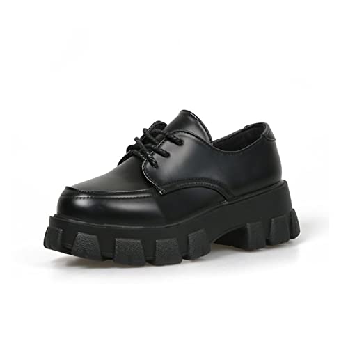 JUSTDINGRAN Damen-Lederschuhe, Plateau-Absatz, Damen, Oxford-Freizeitschuhe, flache Schuhe, matte black, 37 1/3 EU von JUSTDINGRAN
