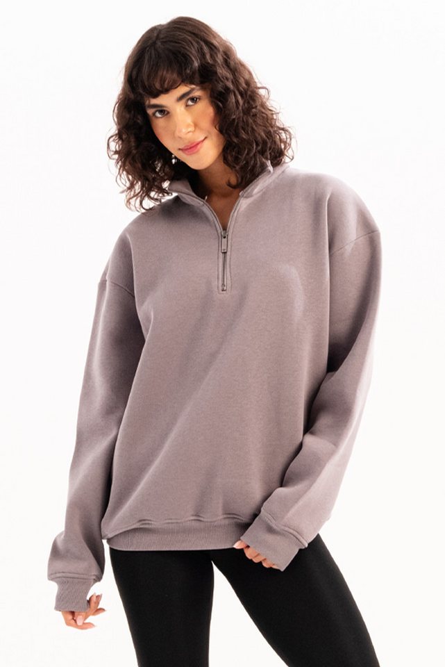 JUSTEVER Kapuzenpullover Oversize-Fit-Damen-Sweatshirt mit Stehkragen und halbem Reißverschluss von JUSTEVER
