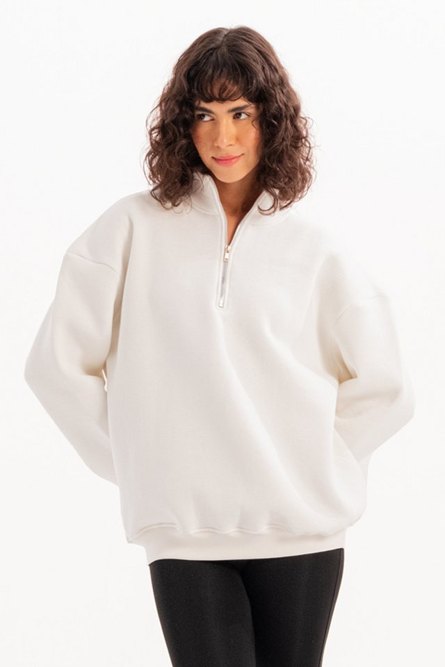 JUSTEVER Sweatshirt Oversize-Fit-Damen-Sweatshirt mit Stehkragen und halbem Reißverschluss von JUSTEVER