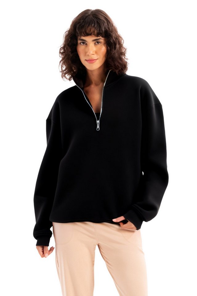 JUSTEVER Sweatshirt Oversize-Fit-Damen-Sweatshirt mit Stehkragen und halbem Reißverschluss von JUSTEVER