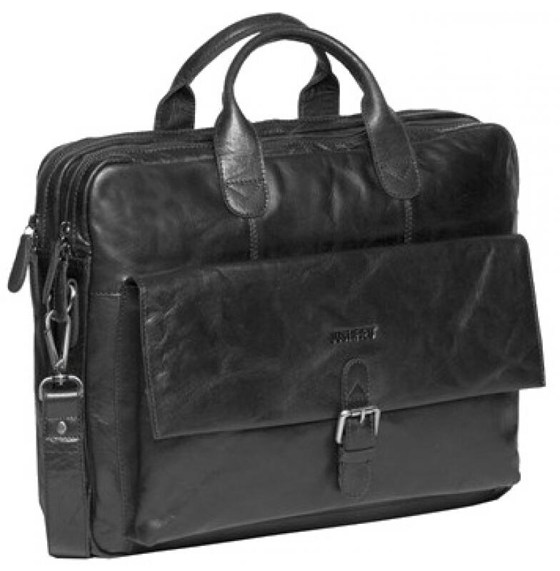 JUSTIFIED - Justified Bags Everest Aktentasche 2RV echt Leder schwarz Schwarz von JUSTIFIED
