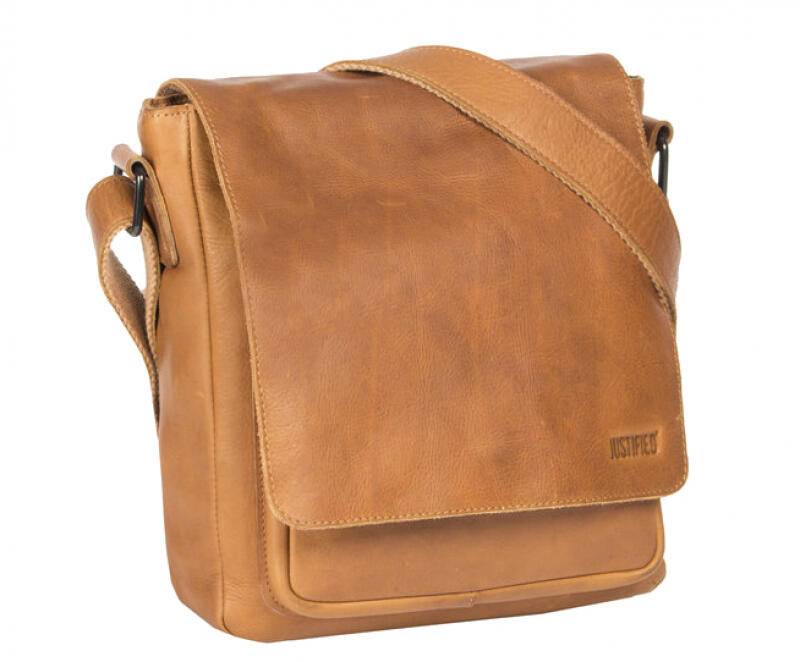 JUSTIFIED - Justified Keizer Schultertasche mit Uberschlag echt Leder cognac Braun von JUSTIFIED