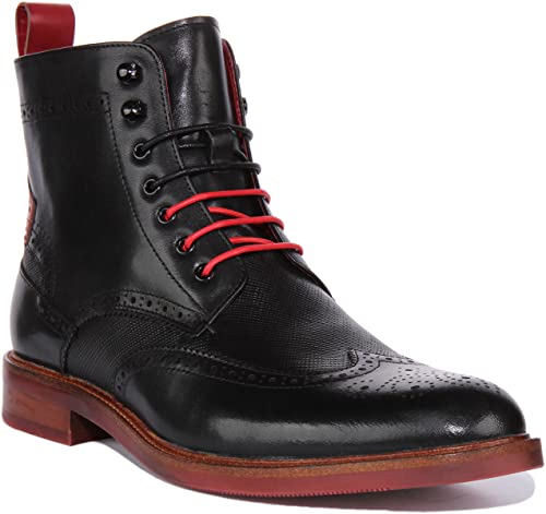 JUSTINREESS ENGLAND Cameron Herren Schnürstiefel Chelsea Brogue Boot Stiefeletten, schwarz / rot, 45 EU von JUSTINREESS ENGLAND