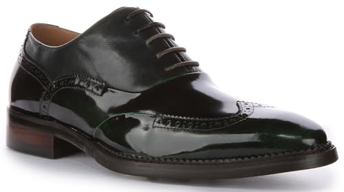 JUSTINREESS ENGLAND Harry Hi Shine Herren Schnürschuhe aus gebürstetem Leder, grün, 46 EU von JUSTINREESS ENGLAND