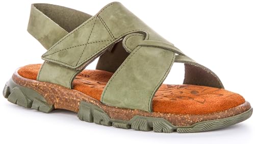 JUSTINREESS ENGLAND Maeve Damen Nubukleder Sandalen Casual Comfort mit breitem Riemendesign, khaki, 38 EU von JUSTINREESS ENGLAND