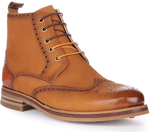 JUSTINREESS ENGLAND Reid Herren Leder Brogue Stiefeletten Schnürstiefeletten Schnürdesign Bequem Vielseitig Tragen, braun, 45 EU von JUSTINREESS ENGLAND