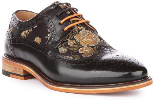 JUSTINREESS ENGLAND Ross W Damen-Schnürschuhe aus Leder, florales Brogue-Schuh, hochwertiges marineblaues Obermaterial, Schwarz , 39 EU von JUSTINREESS ENGLAND
