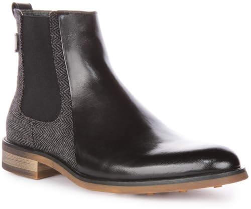 JUSTINREESS ENGLAND Terry Herren Leder Chelsea Boot mit Tweedabsatz Stiefeletten, Schwarz , 45 EU von JUSTINREESS ENGLAND