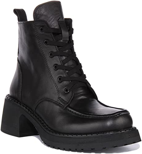 JUSTINREESS England Lima Damen Schnürschuh aus Leder mit Moc Toe Blockabsatz, Schwarz , 39 EU von JUSTINREESS ENGLAND