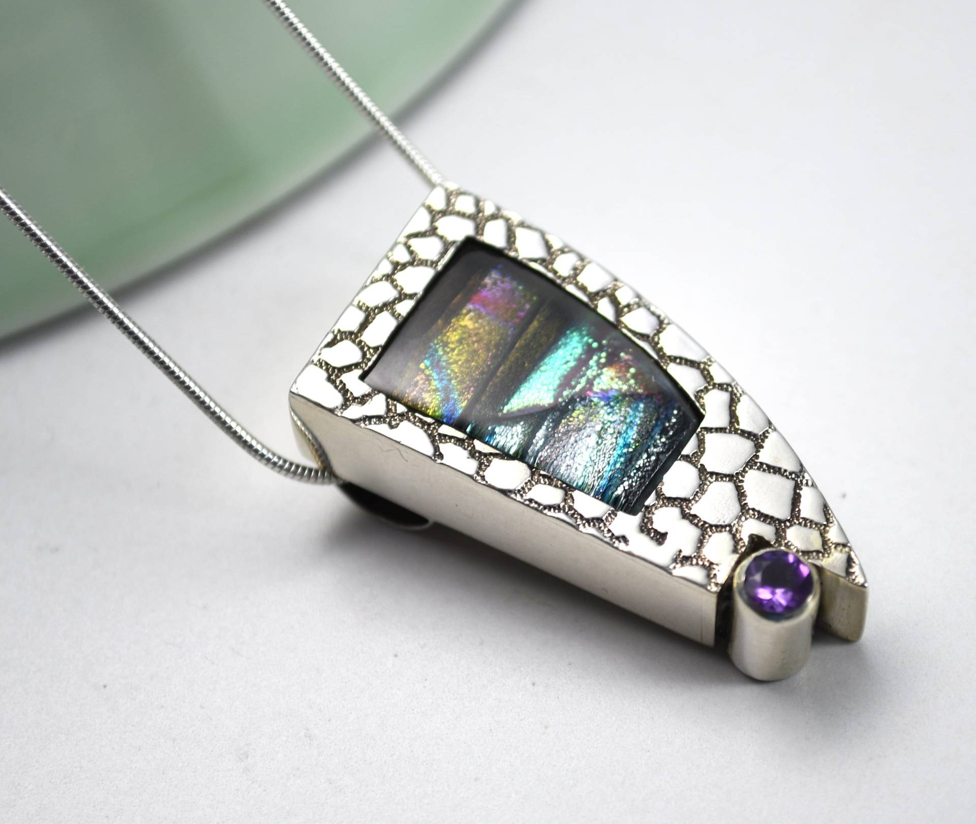 Kunst-Glas Anhänger Handgefertigte Sterling Silber Amethyst Halskette von JUSTMOD