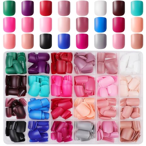 JUSTOTRY 24 Packs (576 PCS) Matt Eckig Nägel Zum Aufkleben Kurz,Press on Nails Set mit Nagelfeile,Acryl Kunstnägel Fake Nails Short,Square Fingernägel Künstliche Nägel für Frauen von JUSTOTRY