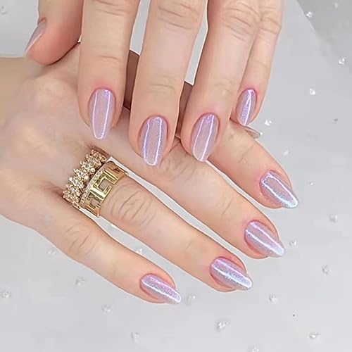 JUSTOTRY 24 Pcs Pink Glitzer Mandel Nägel Zum Aufkleben Kurz,Einfarbig Press on Nails,Glossy Oval Kunstnägel Fake Nails Mittel für Nails Art,French Fingernägel zum Aufkleben für Frauen von JUSTOTRY