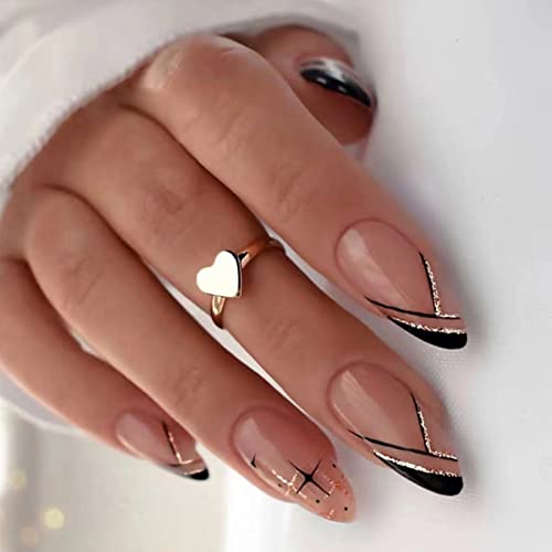 JUSTOTRY 24 Stück Glitter Mandel Nägel Zum Aufkleben Kurz mit Star,Schwarz French Künstliche Nägel,Stiletto Kunstnägel Press on Nails,Acryl Fingernägel Fake Nails Mittel für Frauen JUSTOTRY 24 Stück Glitter Mandel Nägel Zum Aufkleben Kurz mit Star,Schwarz French Künstliche Nägel,Stiletto Kunstnägel Press on Nails,Acryl Fingernägel Fake Nails Mittel für Frauen von JUSTOTRY