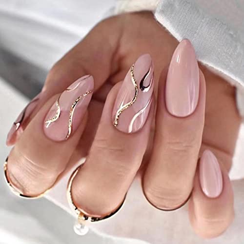 JUSTOTRY 24 Stück Gold Swirl Mandel Nägel Zum Aufkleben Kurz Motiv,Pink Press on Nails,Glossy French Oval Künstliche Nägel,Schöne Fingernägel Fake Nails für Frauen JUSTOTRY 24 Stück Gold Swirl Mandel Nägel Zum Aufkleben Kurz Motiv,Pink Press on Nails,Glossy French Oval Künstliche Nägel,Schöne Fingernägel Fake Nails für Frauen von JUSTOTRY