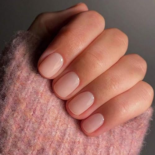 JUSTOTRY 24 Stück Nude Eckig Nägel Zum Aufkleben Kurz,Glossy Einfarbig Press on Nails mit Kleber,Kunstnägel Fake Nails für Nails Art,Schöne Square French Fingernägel Künstliche Nägel für Frauen von JUSTOTRY