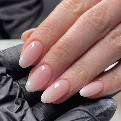 JUSTOTRY 24 Stück Nude Einfarbig Nägel Zum Aufkleben Kurz,Gradient Weiß Mandel Press on Nails Muster,Glossy Oval Kunstnägel Fake Nails Mittel,French Fingernägel Künstliche Nägel für Frauen von JUSTOTRY