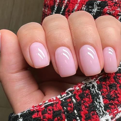 JUSTOTRY 24 Stück Peach Pink Nägel Zum Aufkleben Kurz,Einfarbig Eckig Press on Nails Pattern,Glossy Kunstnägel Fake Nails,French Square Fingernägel Künstliche Nägel Mittel für Frauen von JUSTOTRY