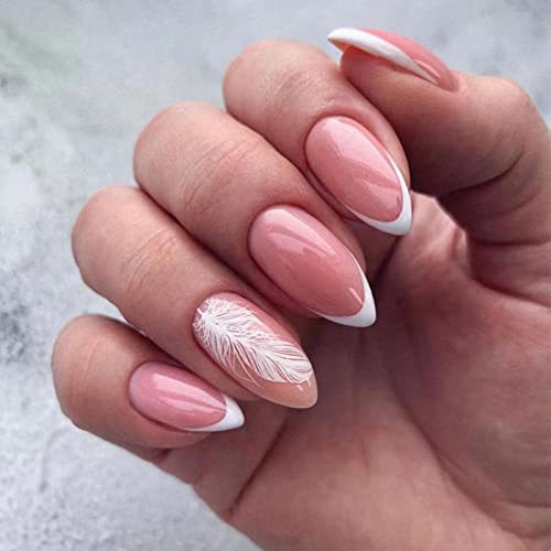 JUSTOTRY 24 Stück Stiletto Nägel Zum Aufkleben Kurz mit Pflaume,Weiß French Künstliche Nägel,Nude Mandel Kunstnägel Press on Nails mit Nagelkleber,Acryl Fingernägel Fake Nails Mittel für Frauen von JUSTOTRY