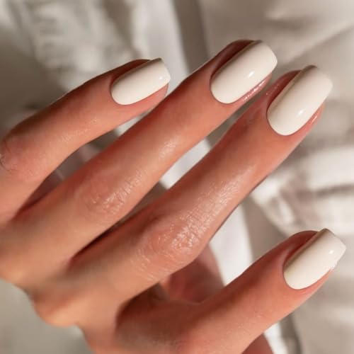 JUSTOTRY 24 Stück Weiß Nägel Zum Aufkleben Kurz,Einfarbig Eckig Press on Nails Design,Glossy Kunstnägel Fake Nails,French Square Fingernägel Künstliche Nägel Mittel für Frauen von JUSTOTRY