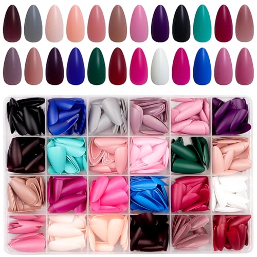 JUSTOTRY 576 Pcs Matt Mandel Nägel Zum Aufkleben Mittel, 24 Farbe Einfarbig Press on Nails Short,Reusable Kunstnägel Fake Nails mit Nagelfeile,Oval Fingernägel Künstliche Nägel für Frauen von JUSTOTRY