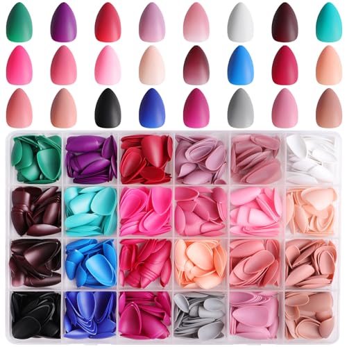 JUSTOTRY 576 pcs (24 Packs) Matt Mandel Nägel Zum Aufkleben Kurz,Press on Nails Einfarbig Short,Schöne Kunstnägel Fake Nails mit Nagelfeile,Oval Fingernägel Künstliche Nägel für Frauen von JUSTOTRY