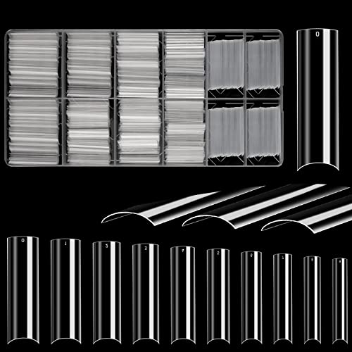 JUSTOTRY 700 Pcs No C Curve Nageltips Klar,Sehr Lang XXL Nagel Tips Set,Full Cover Nail Tips Square für Frauen,Acryl Künstliche Nägel Tunnel Tips Nägel für Nails Art and DIY French Nail Designs von JUSTOTRY