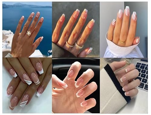 JUSTOTRY 6 Packungen (144 Stück) weiße quadratische künstliche Nägel, kurz, Wirbel und French Press on Nails Muster, mittlere künstliche Nägel, langlebige Nägel zum Aufkleben für Frauen, Nägel für von JUSTOTRY