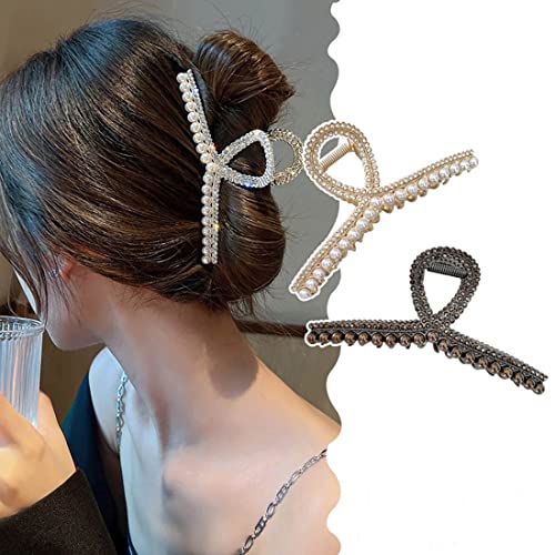 JUSTUSNX 2 x große Metall-Haarklammern, Gold und Schwarz, starker Halt, Haarspangen, Perlenstrass, Haarklauen-Clips, Kopfschmuck, Haarstyling-Zubehör für Frauen und Mädchen, dünnes dickes Haar von JUSTUSNX