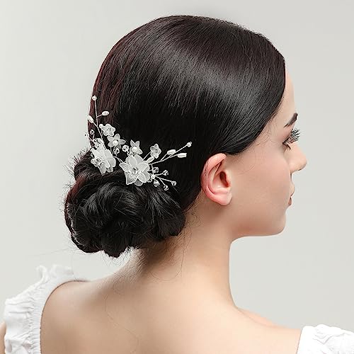 JUSTUSNX 2pcs Gold/Silber Braut Hochzeit Headpiece Perle Haar Pins Zubehör Braut Kristall Blume Haar Stücke für Frauen und Mädchen (B) von JUSTUSNX