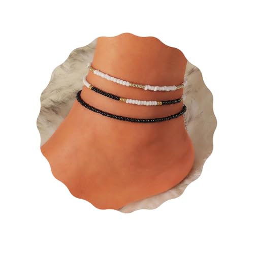 JUSTUSNX 3 Stück Boho-Fußkettchen, verstellbar, Farbmischung, Perlen, Fußkettchen, Strand, Sommer, Fußschmuck, Kette für Damen und Mädchen (A) von JUSTUSNX