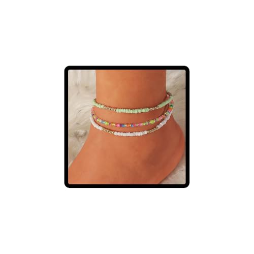 JUSTUSNX 3 Stück Boho-Fußkettchen, verstellbar, Farbmischung, Perlen, Fußkettchen, Strand, Sommer, Fußschmuck, Kette für Damen und Mädchen (B) von JUSTUSNX