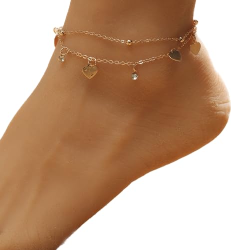 JUSTUSNX Boho Layered Fußkettchen Herz Anhänger Knöchel Armband Strand Perlen Sommer Fuß Schmuck Kette für Frauen und Mädchen von JUSTUSNX