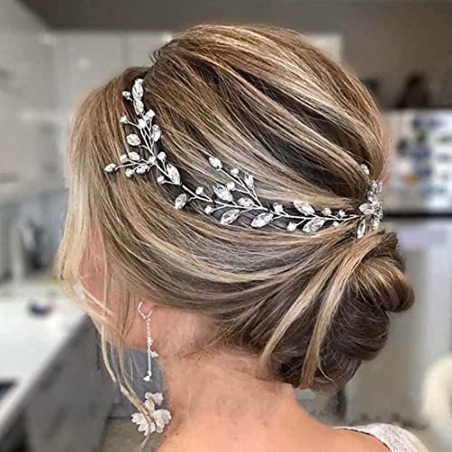 JUSTUSNX Braut Hochzeit Kopfschmuck Kristall Haarranben Silber Braut Blume Stücke Haarstyling Accessoires für Frauen und Mädchen von JUSTUSNX