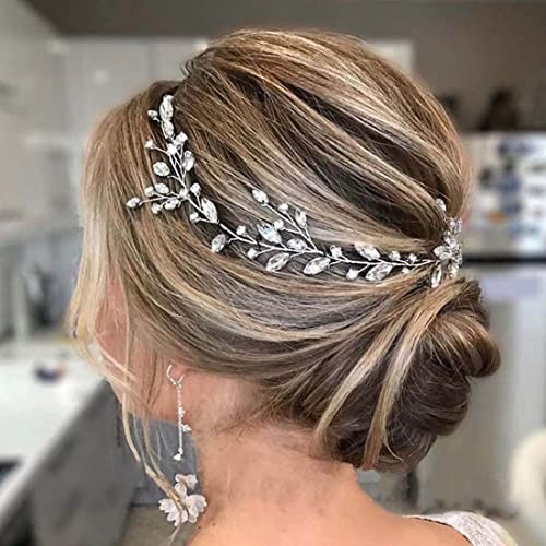 JUSTUSNX Braut-Hochzeits-Kopfschmuck, Kristall-Haarranken, silberfarben, Brautblumenstücke, Haarstyling-Zubehör für Damen und Mädchen von JUSTUSNX