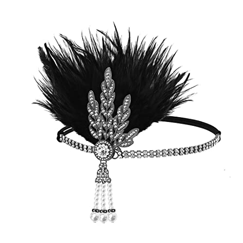 JUSTUSNX Gatsby Feder-Kristall-Stirnband der 1920er-Jahre, Flapper-Stirnband, Perlen-Strass-Stirnband, Partyzubehör für Damen und Mädchen (C) von JUSTUSNX