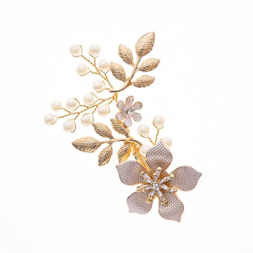 JUSTUSNX Gold Bride Blume Haarschmuck Perle Kristall Kopfschmuck Hochzeit Haarnadeln Braut Haarteil für Frauen und Mädchen von JUSTUSNX