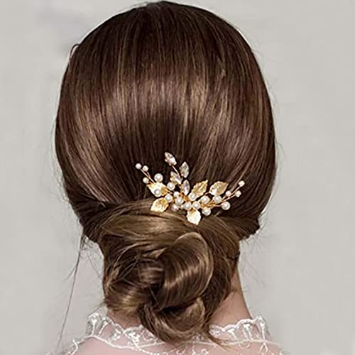 JUSTUSNX Gold Bride Hochzeit Kopfschmuck Perle Haarnadeln Accessoires Braut Kristall Blume Haarteile für Frauen und Mädchen von JUSTUSNX