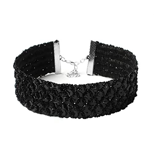 JUSTUSNX Gothic Schwarz Choker Halskette Handmade Große Perlen Halsband Vielseitig Flanell Halskette Halloween Zubehör für Frauen und Mädchen von JUSTUSNX