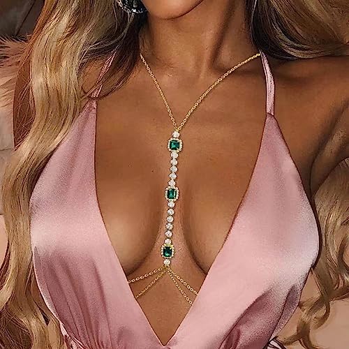 JUSTUSNX Grün Kristall BH Kette Mode Einfache Körper Kette Strass Sexy Bikini Nachtclub Körper Kette Zubehör für Frauen und Mädchen (B) von JUSTUSNX