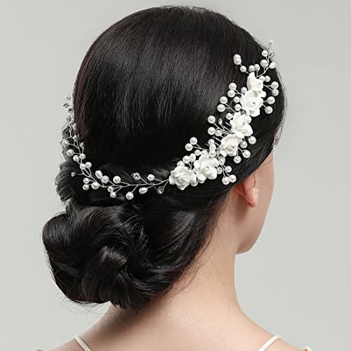 JUSTUSNX Haarteil für Braut, Hochzeit, Perlen, Ranken, Silber, Kristall, Kopfschmuck, Blume, Stirnband, für Frauen und Mädchen, Haarstyling-Accessoires von JUSTUSNX